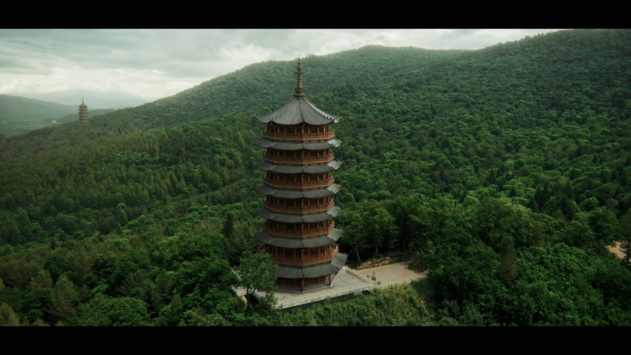 Digital Reconstruction and Cinematic Compositing of a Mountain Temple Tower